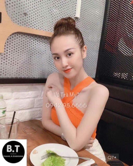 Áo kiểu thun cổ yếm [Hình thật trải sàn]