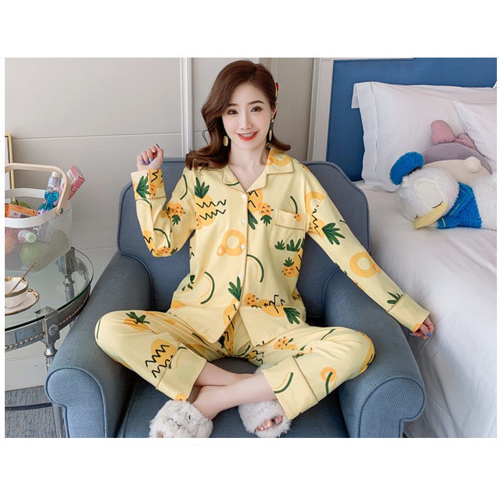 Bộ đồ ngủ Pijama dài tay mặc sau sinh rất tiện lợi
