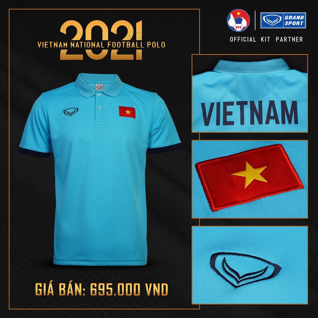 Áo Thun Di Chuyển Đội Tuyển Việt Nam 2021 Grand Sport (Xanh ngọc - Xanh đậm)