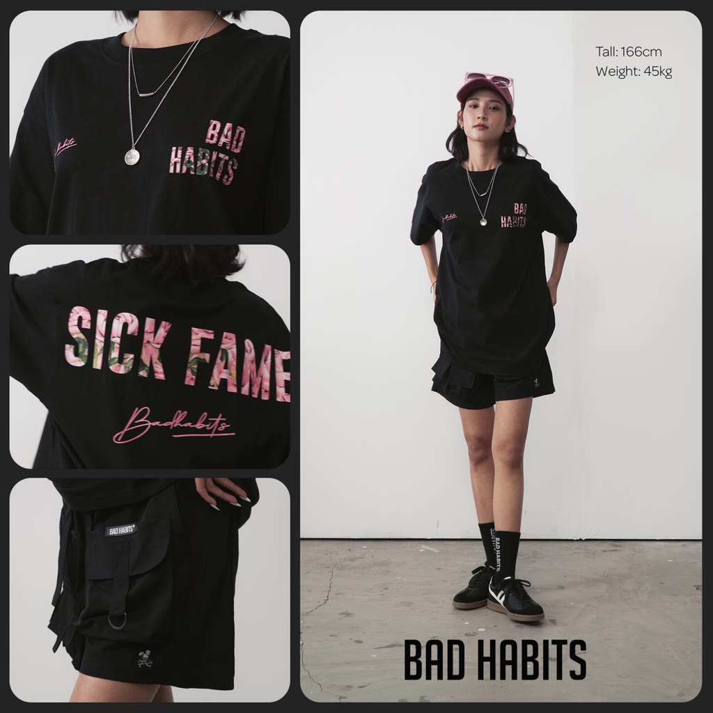 Áo Thun Unisex Bad Habits Sick Fame Đen 100% Cotton - Local Brand Chính Hãng | BigBuy360 - bigbuy360.vn