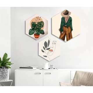 Set tranh dán tường decor lục giác gồm 3 bức -chất liệu foam 5mm