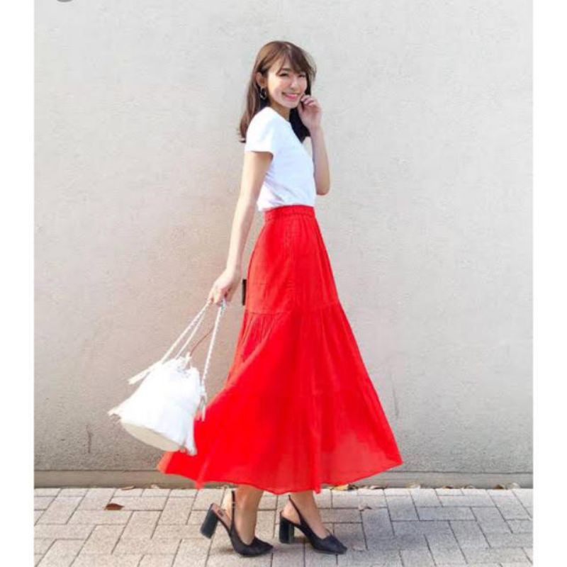 (UNIQLO Nhật chính hãng) Nữ - Chân váy cạp chun dáng xoè dài xếp tầng | BigBuy360 - bigbuy360.vn