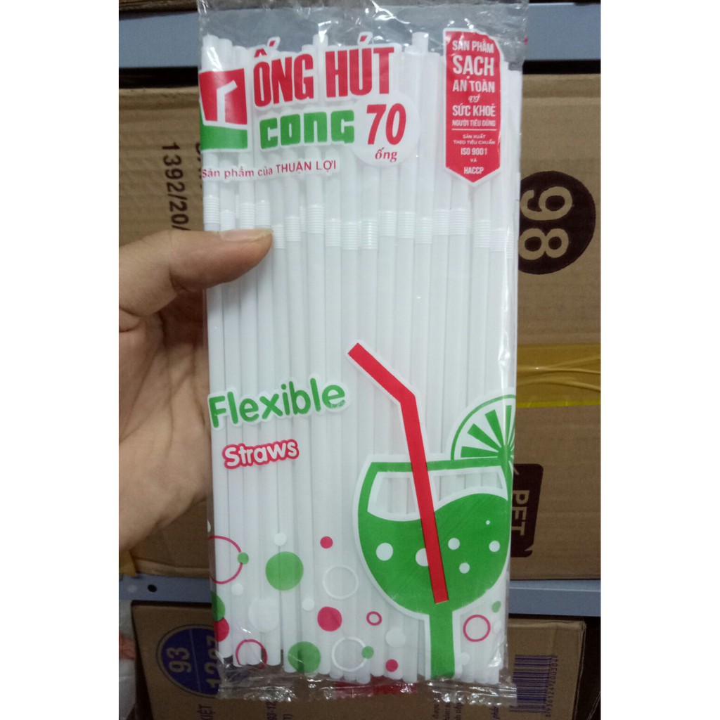 Ống hút nhựa màu trắng, đầu bẻ cong, dễ sử dụng