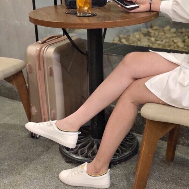 Giày thể thao nữ không cần buộc dây, giày sneaker cổ chun vàng màu trắng kem đế êm thoáng khí thích hợp đi làm, đi chơi