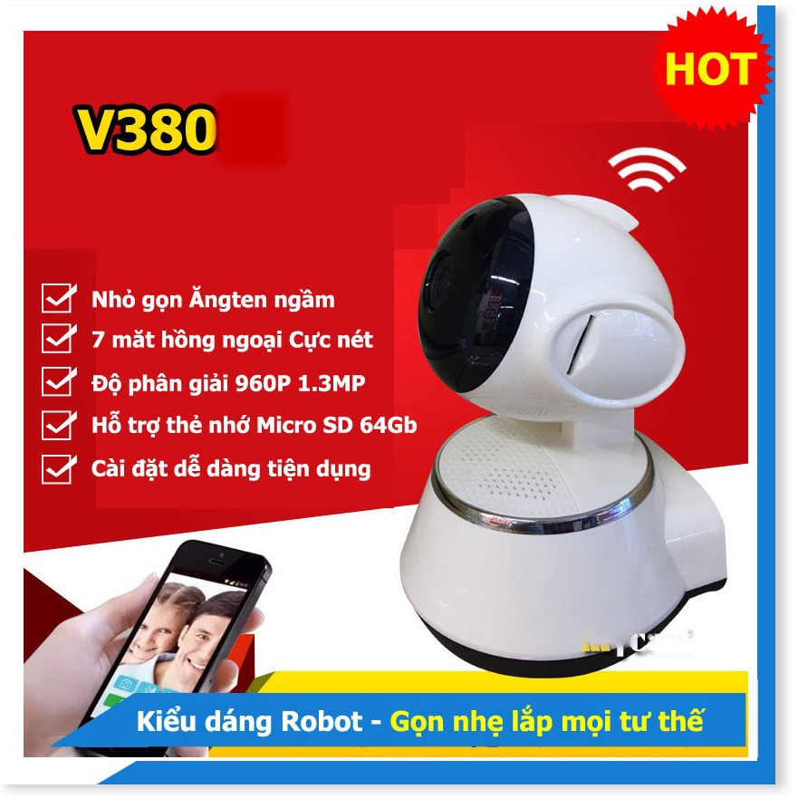 Mua Camera Wifi V380 ✔Chính Hãng✔️ Kết nối không dây qua điện thoại, Đàm thoại 2 chiều, Xoay 360.