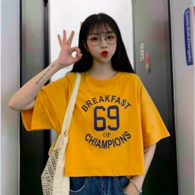 Áo Croptop nữ form rộng Unisex 69 Freesize 45-70kg, áo thun nam form rộng tay lỡ, áo phông nữ form rộng