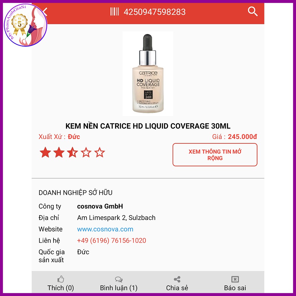 Kem nền catrice hd liquid coverage foundation