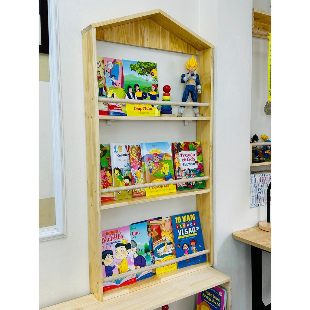 Giá Sách Cho Bé, Giá Để Sách Treo Tường Hình Ngôi Nhà Bằng Gỗ, Trang Trí Phòng Trẻ Em