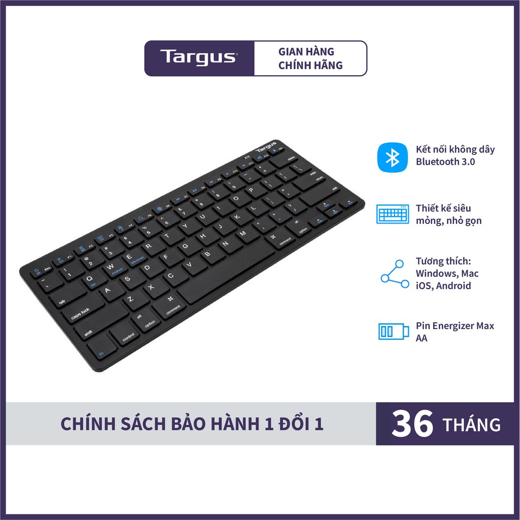 Bàn Phím Không Dây TARGUS AKB55 Multi-Platform Bluetooth Keyboard Black Thương Hiệu Mỹ - Hàng Chính Hãng