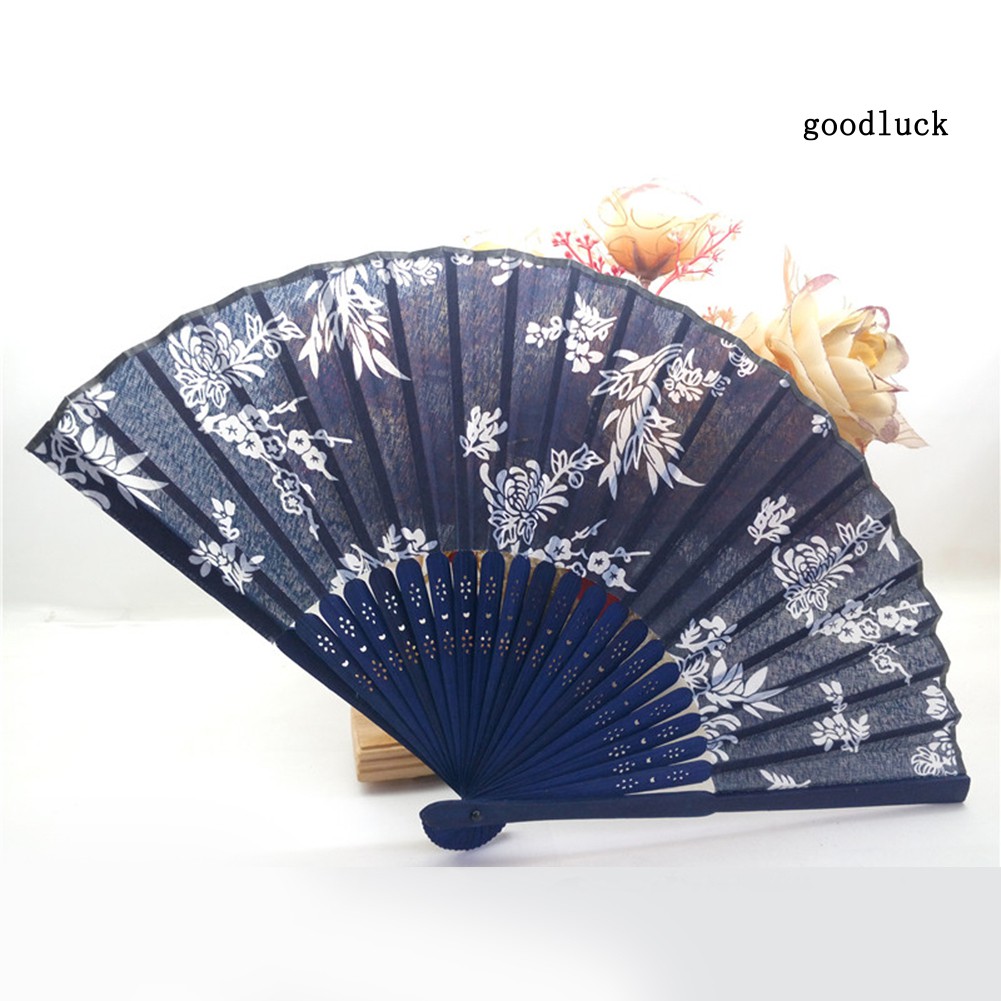 Quạt Xếp Cầm Tay 21cm Họa Tiết Hoa Phong Cách Retro