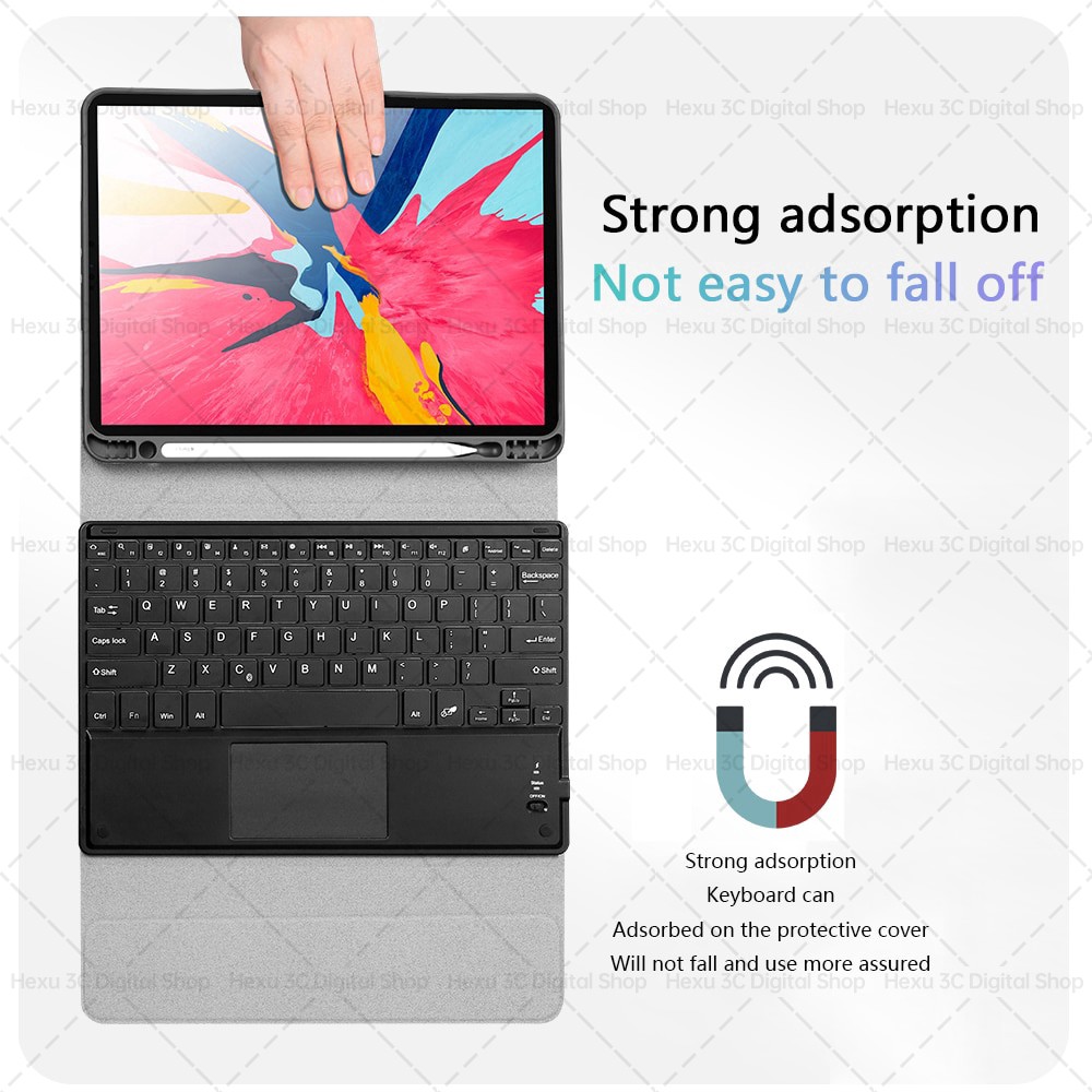 Hexu Magic Wireless Bluetooth Touchpad LED Light Backlight Keyboard Case for IPad Pro 11 2021 Air4 10.9 2020 Air3 10.5 Air 7th 8th 10.2 9.7 2018 with Pen Slot Holder Leather Cover