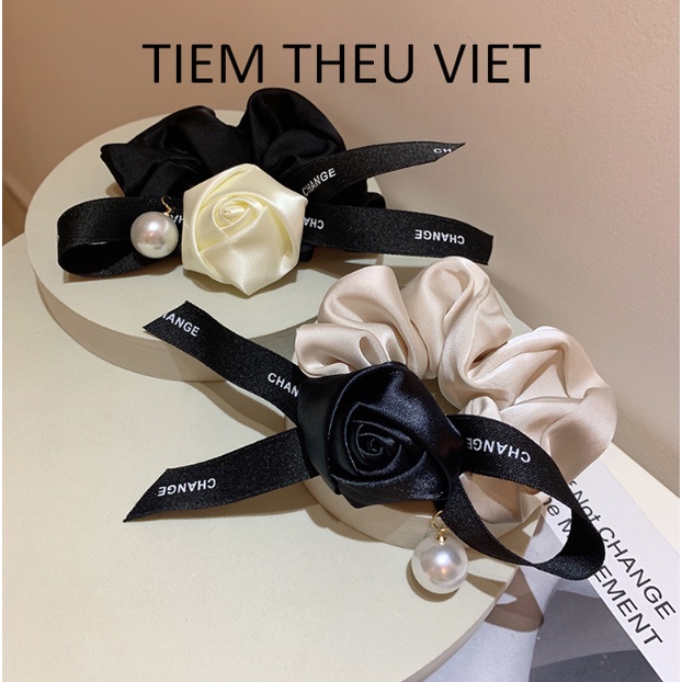 Dây Buộc Tóc Gắn Hoa Hồng Tiệm Thêu Việt Phong Cách Retro