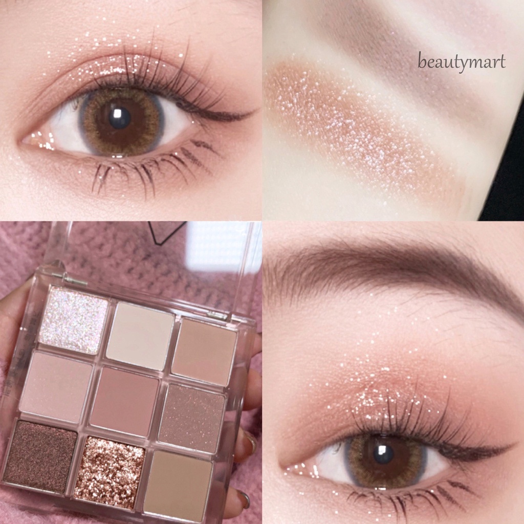 [Hàng mới về] Bảng phấn mắt 9 màu sắc kết cấu lì và ánh nhũ lấp lánh trang điểm chuyên nghiệp