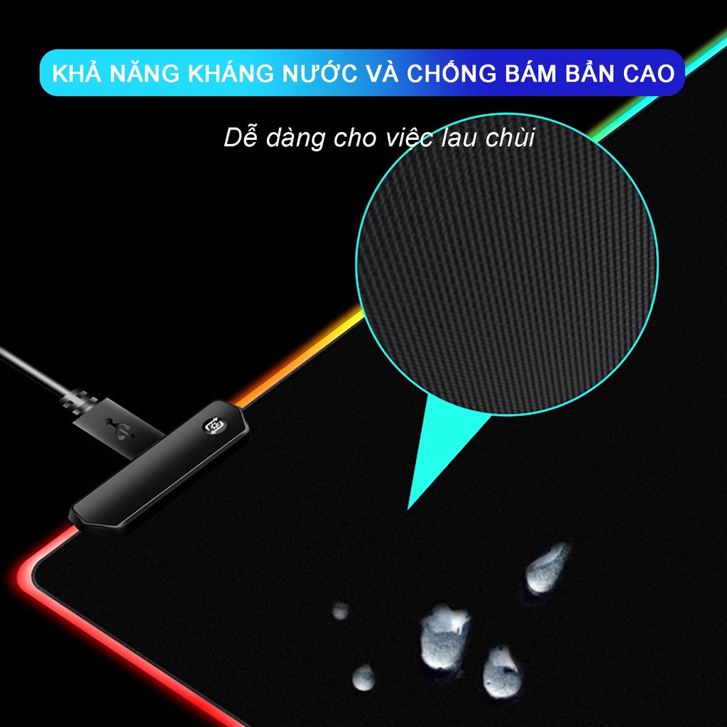 Miếng lót chuột Led RGB Sidotech Pad chuột cỡ lớn 80x30 cm và 30x25 cm chất liệu ca su chống trượt siêu bền đẹp