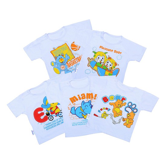 COMBO 5 ÁO TRẮNG IN  HÌNH CÀI VAI MINAS TAY NGẮN