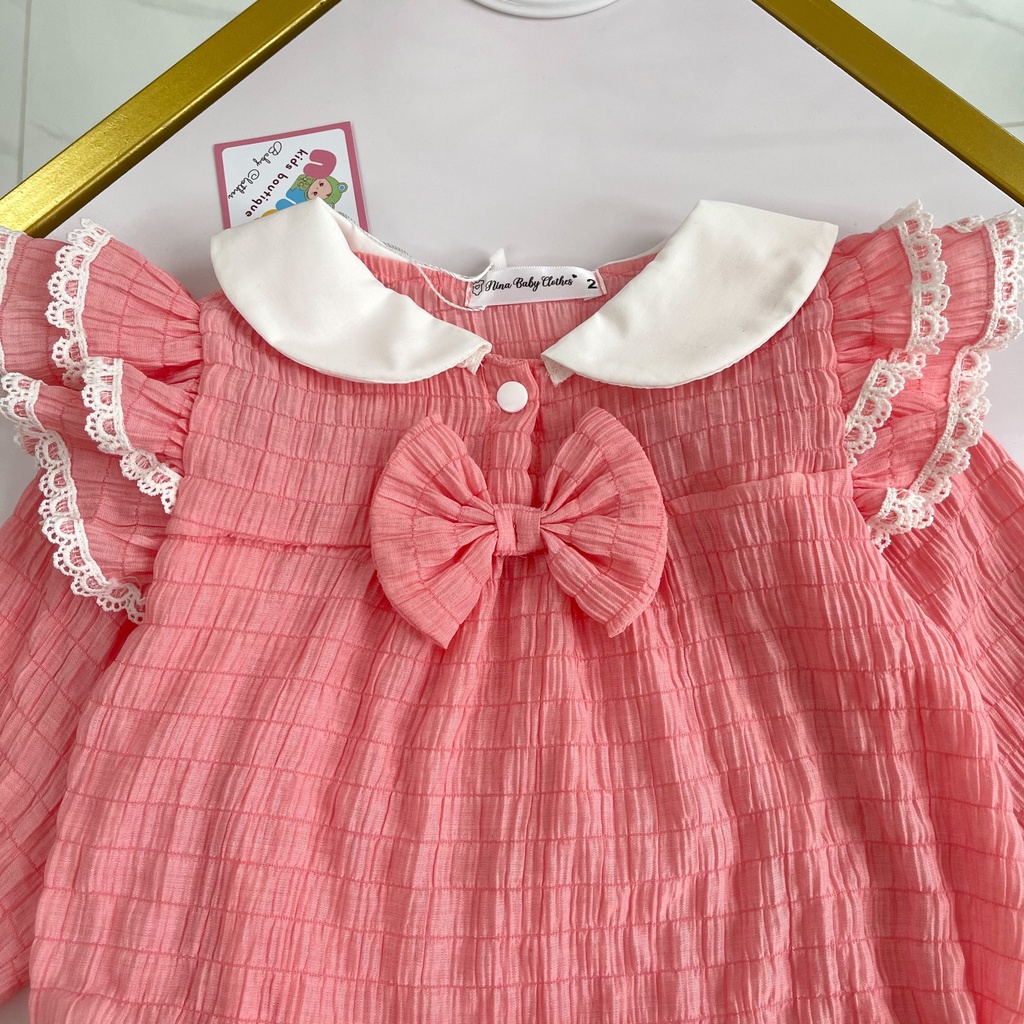 Bodysuit cho bé Nina Kids Boutique Đồ sơ sinh em bé gái Màu hồng Kèm turban nơ Size 0m 24m