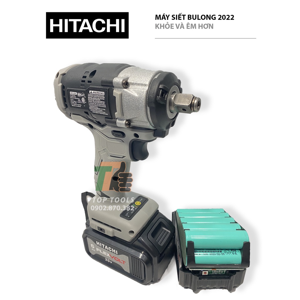 Máy bắn bulong, Máy siết bulong Hitachi 2022, Pin 10Cell,  Mẫu 2022 mạnh mẽ và êm hơn, Động cơ không chổi than