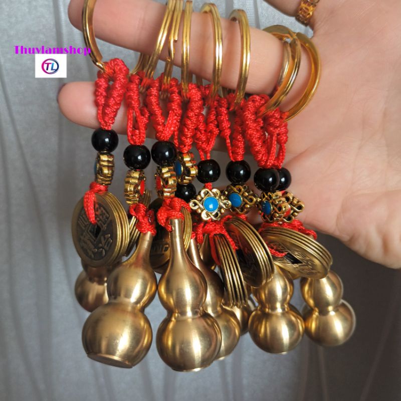 Móc khóa đồng bầu hồ lô đồng xu phong thủy may mắn tài lộc