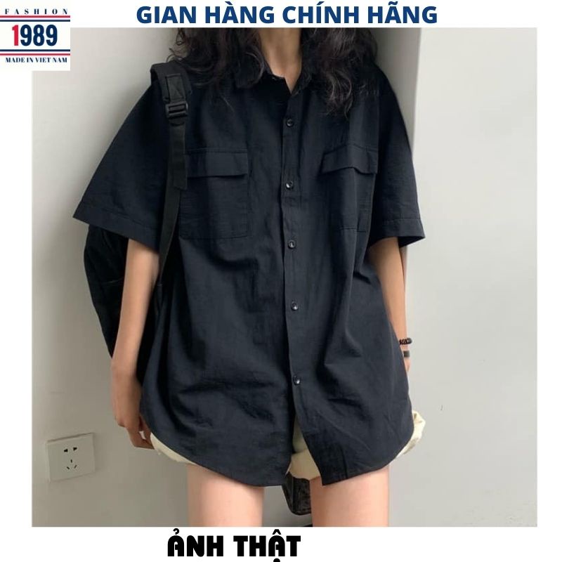 Áo Sơ Mi Nữ form rộng 2 túi hộp 5 mầu cộc tay ulzzang vintage hàn quốc cao cấp trơn kozoda -HER-1989