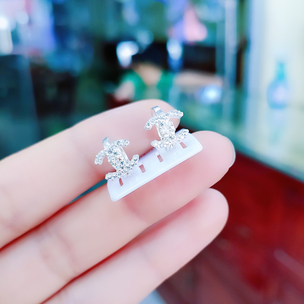 Bông tai bạc  Bông tai chữ x bạc ta đính đá trắng nhỏ xinh cho bé Van Jewelry V10656