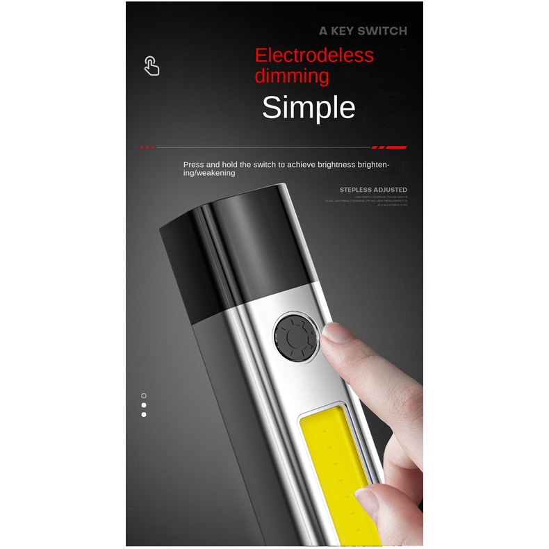 Đèn Pin Mini XPe Cob 1200Ma Đa Chức Năng Có Thể Sạc Lại Bằng Cổng USB