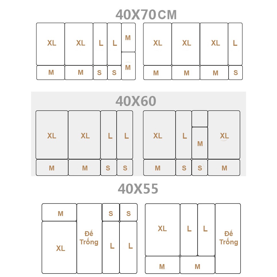 Bộ Khay Chia Ngăn Kéo Tủ Nhiều Size 02 dễ sử dụng gọn gàng mica nâu xịn - NHÀ GỌN KHÔNG CẦN DỌN