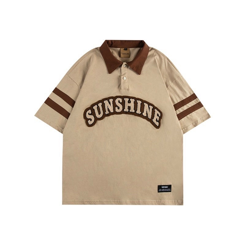 Áo thun Polo Unisex SUNSHINE màu TAN form rộng Ulzzang  Chất thun da cá form nam nữ unisex