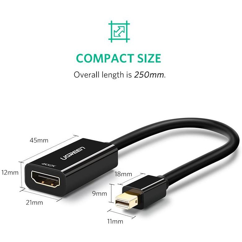 UGREEN 40360 - Cáp Chuyển Mini Displayport Sang HDMI hỗ trợ Full HD - Màu Đen ✔HÀNG CHÍNH HÃNG ✔