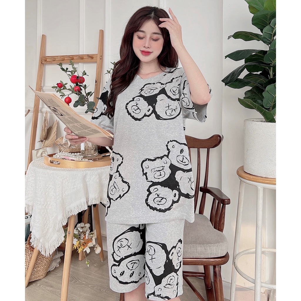 Đồ bộ lửng nữ mặc nhà - thời trang mới nhất - Chất liệu bozip Cotton cao cấp - ( Bộ Lửng ống rộng -  BL )