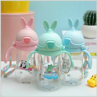 Bình tập uống tai thỏ/có chia vạch, có dây đeo cổ an toàn cho bé