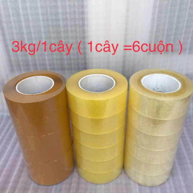 Combo 6 CUỘN băng dính trong 0.5kg(3KG /cây )Lõi Nhựa 3mm- 3 Màu Trắng Trong, Vàng Đục Trong