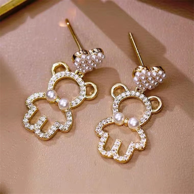 Khuyên Tai Hình Gấu Đính Đá Dễ Thương Cho Nữ