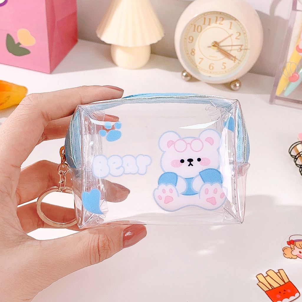 Ví Đựng Tiền Xu / Son Môi / Chìa Khóa Mini Bằng PVC Trong Suốt Hình Gấu / Chim Hồng Hạc Sáng Tạo Cho Nữ