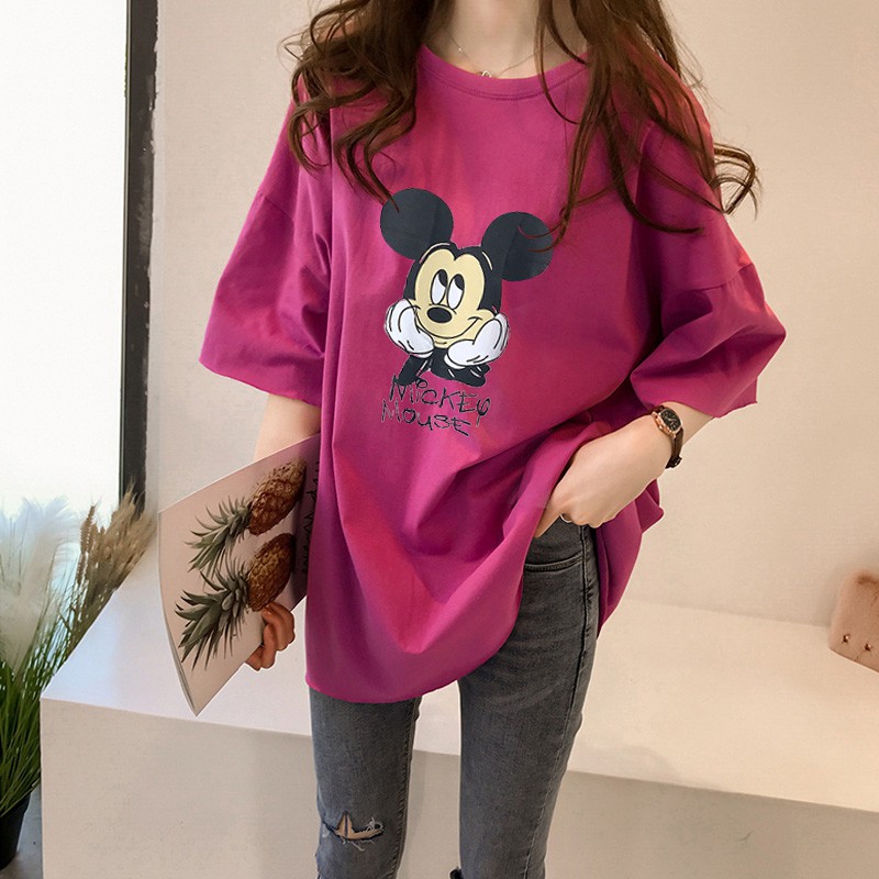 NRVP Áo thun dáng rộng in hình hoạt hình tay ngắn dành cho nữ