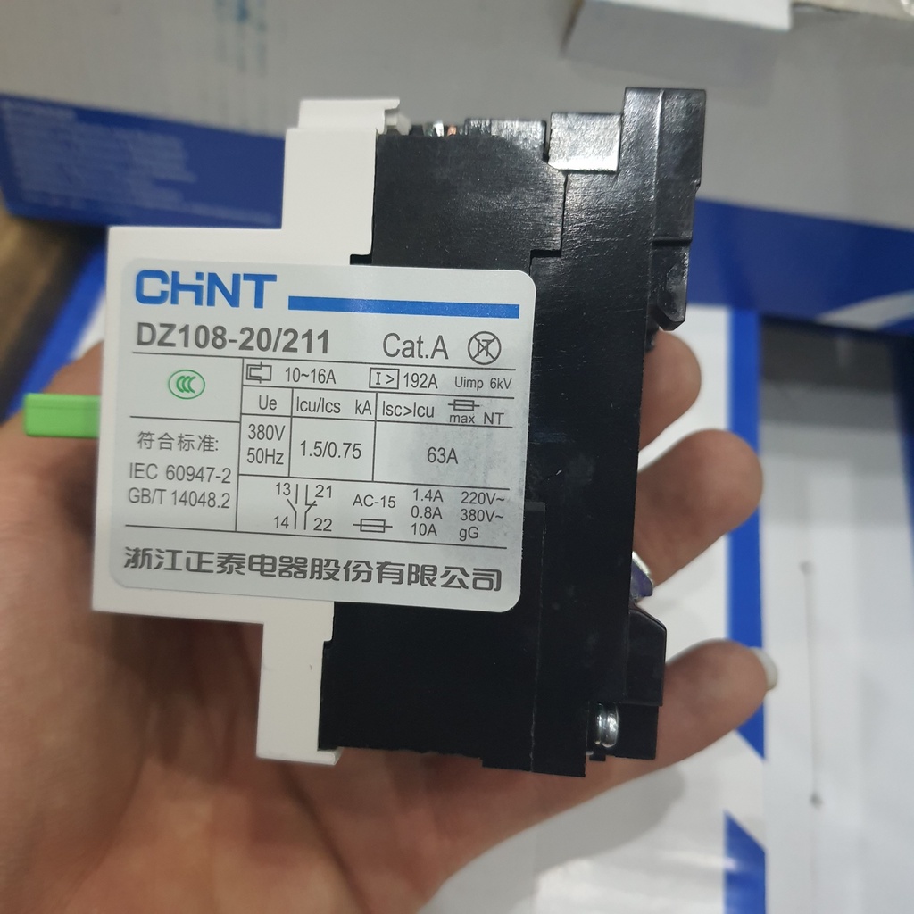 Bảo vệ chống mất pha bảo vệ quá tải động cơ điện 3 pha 380V CHINT DZ108-20/211-16A dải bảo vệ 10A-16A