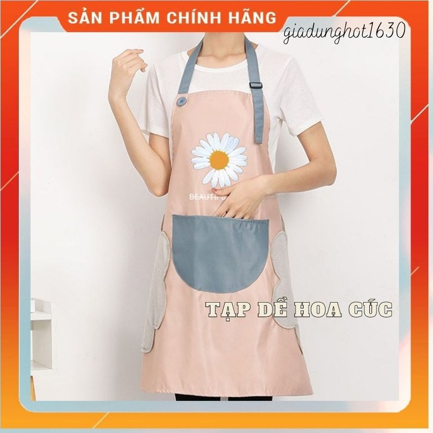 Tạp dề hoa cúc chống thấm nước có túi đựng