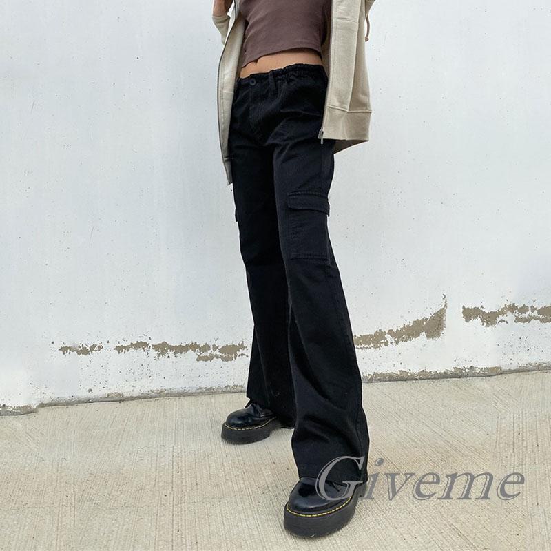 Quần ống rộng Màu Trơn Có Túi Và Dây Kéo Thời Trang Đường Phố Cho Nữ