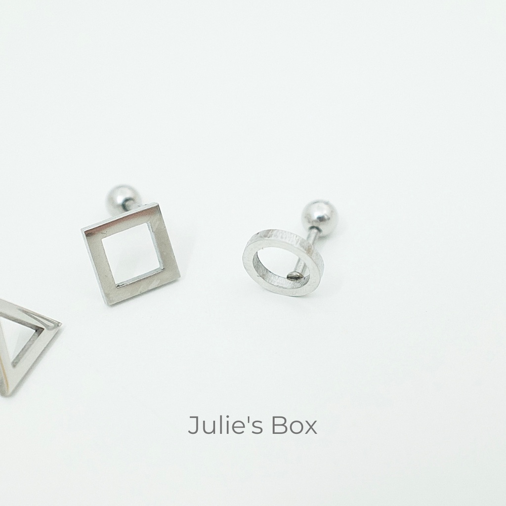 [1 Chiếc] Khuyên Tai Hình Học Tam Giác Vuông Tròn Rỗng Size Lớn Unisex Titan Không Đen Không Ngứa julies box 66