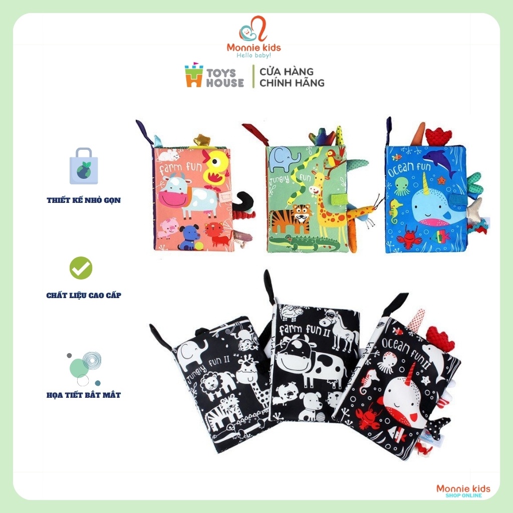 Sách vải 3D Toys House cho bé từ sơ sinh, đồ chơi sách vải kích thích thị giác - Monnie Kids