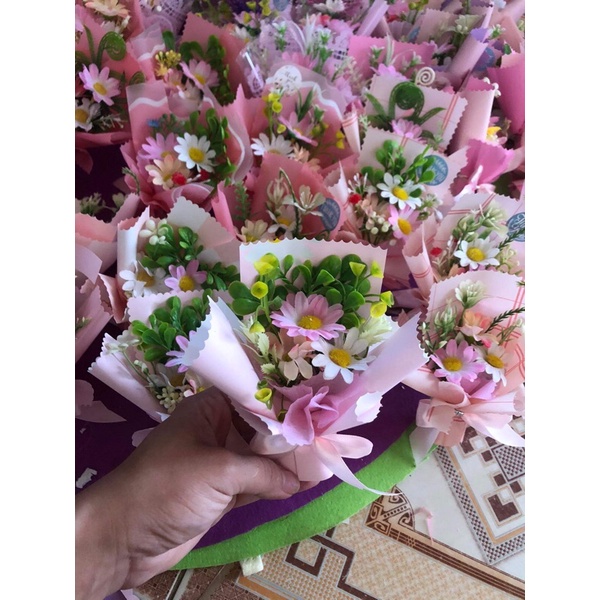 com bo 10bó hoa mini 3 bông cúc lụa đủ màu