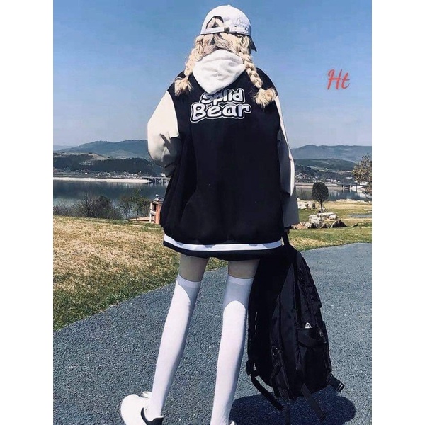 Áo bomber phối tay gấu Splid nỉ ngoại H26
