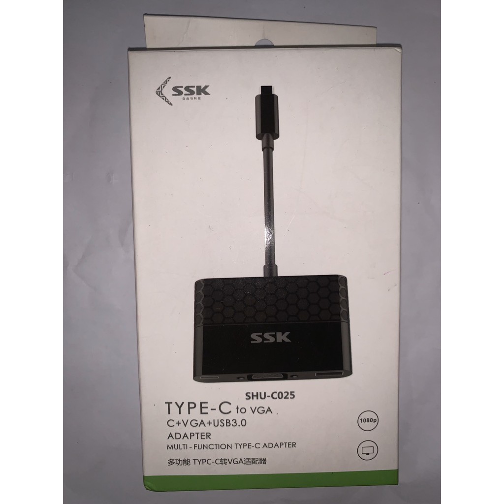 Cáp Type C -&gt; VGA + usb 3.0 SSK SHU C025 , Cáp chuyển từ Type C sang Vga và USB 3.0