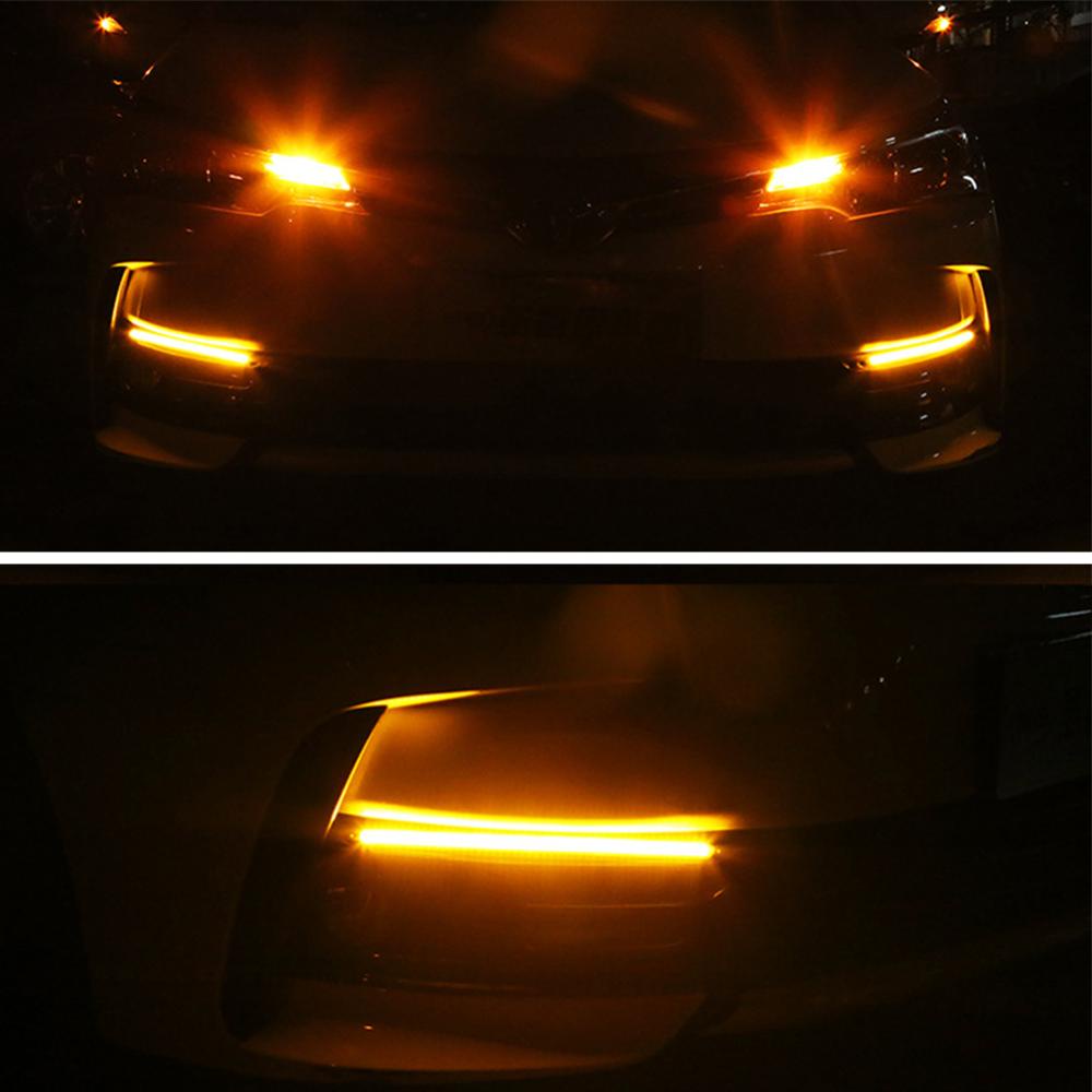 2PCS Đèn LED xe hơi phổ thông Ban ngày Đèn chiếu sáng DRL Đèn báo rẽ Tín hiệu tuần tự Ánh sáng ban ngày được sửa đổi Tự động 12V