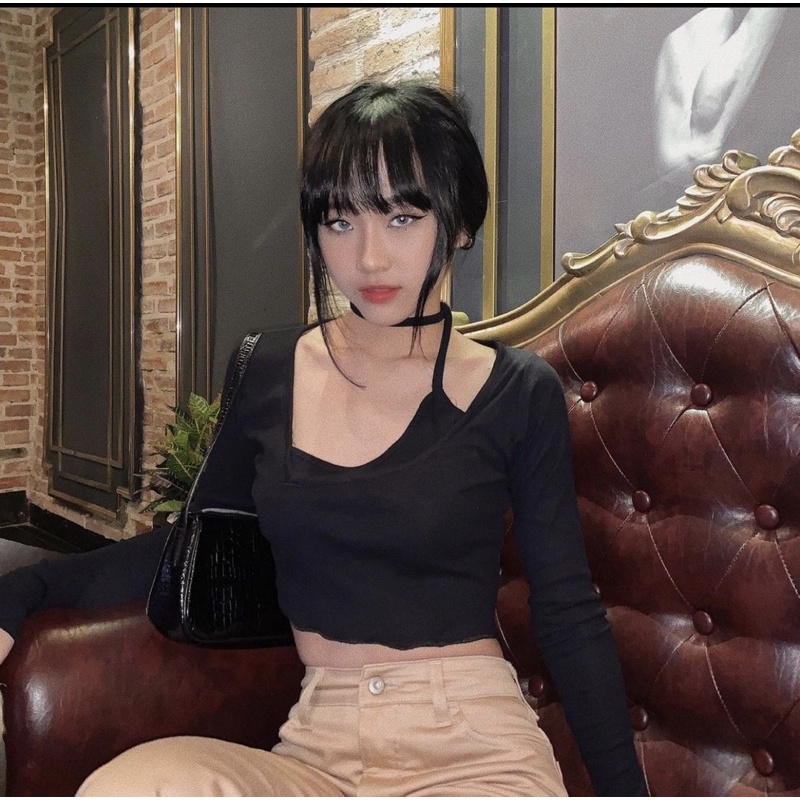 TINYMOOD | LANNA TOP | ÁO ĐEN DÂY DÀI CHOÀNG CỔ