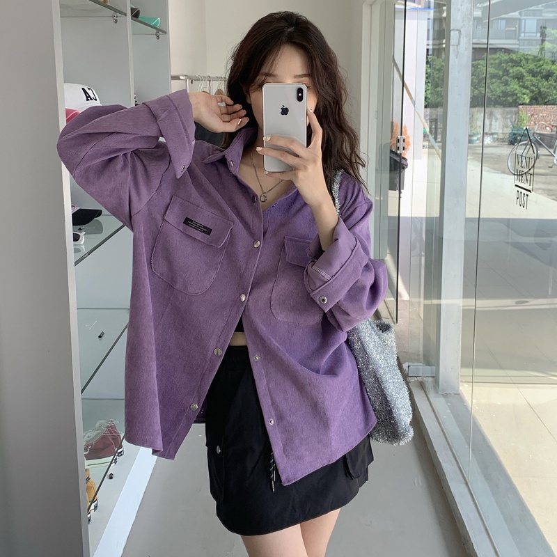 SUXI Áo Sơ Mi Tay Dài Màu Sắc Trơn Phong Cách Hàn Quốc Cổ Điển Thời Trang Mùa Thu Cho Nữ