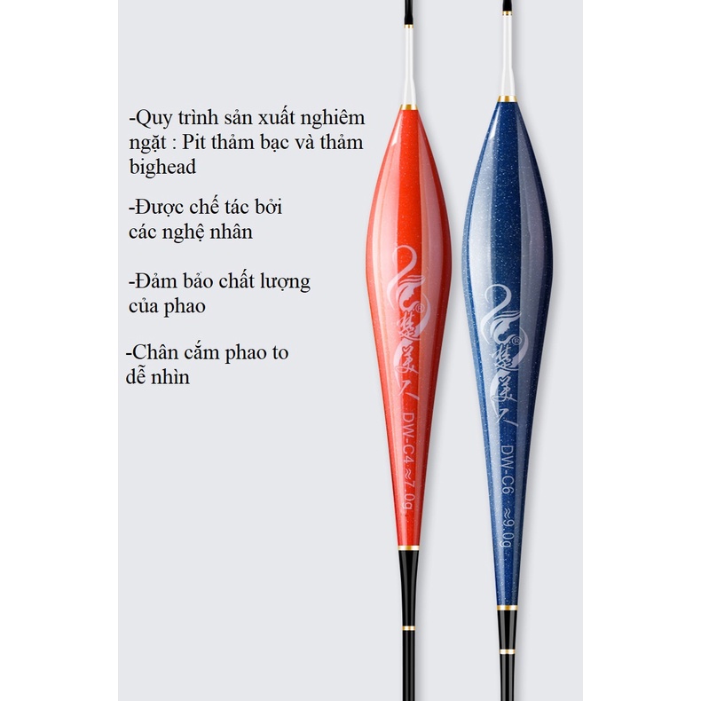 Phao Câu Đài Săn Hàng DW tăm phao lớn, siêu nhạy, chống lóa mắt, mỏi mắt cao cấp PC12