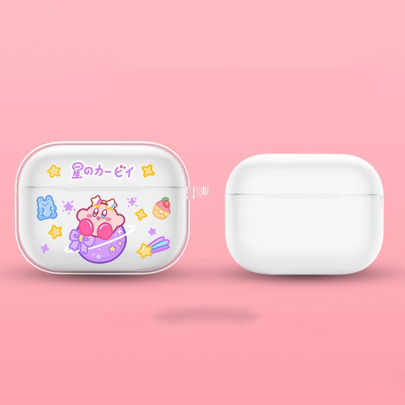 Vỏ bảo vệ hộp sạc tai nghe thích hợp cho Airpods thế hệ 2 3 trong suốt in hình Kirby dễ thương