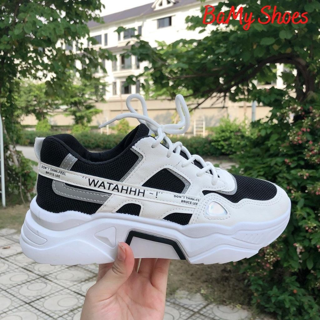 GIÀY THỂ THAO Nam Watahhh Đen Trắng  Giày sneaker nam tăng chiều cao 5cm