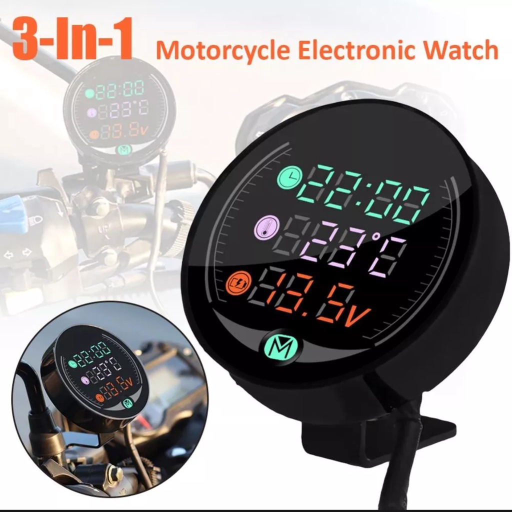 Đồng hồ CTR 3in1 gắn xe máy báo giờ , báo vôn ắc quy kèm nhiệt độ mẫu mới chống nước hàng cao cấp