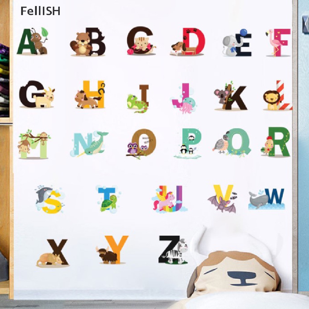 [Felli] Giấy Dán Tường 439br Hình 26 Chữ Cái Alphabet Động Vật Hoang Dã Hoạt Hình Trang Trí Phòng Trẻ Em
